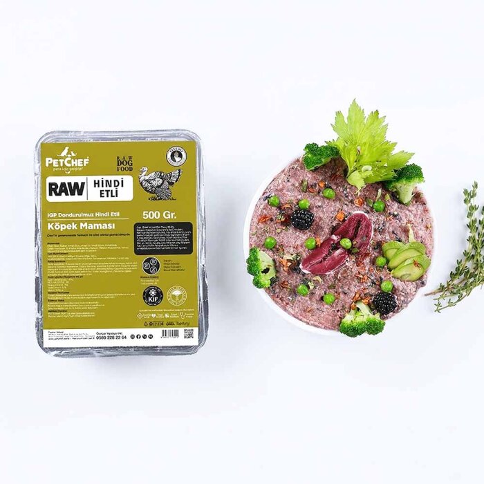 Hindi Etli, Kuşkonmazlı Tarif Küçük Irk Köpek - Chef’s Raw Barf Menü (1)